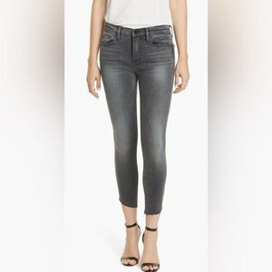 Frame Le Skinny de Jeanne Raw Hem Ankle Jeans in Black Grey Kinder, Size‎ 28
